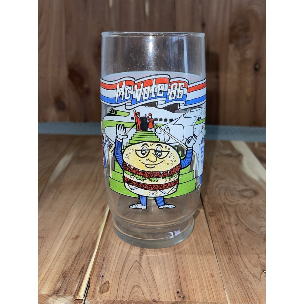McDonalds McVote 1986 Election Glass Tumbler Collectors Series BIG MAC stacks up